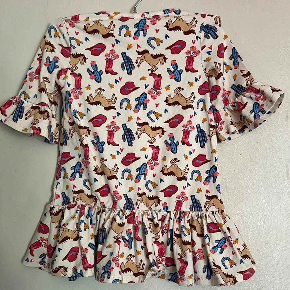 Cream and Red Ruffled Tiered Bell Sleeve Dress